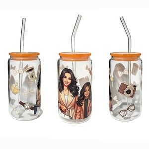 Mom Doughter Trendy Fashion Glass Tumbler Iced Coffee Cup 16oz